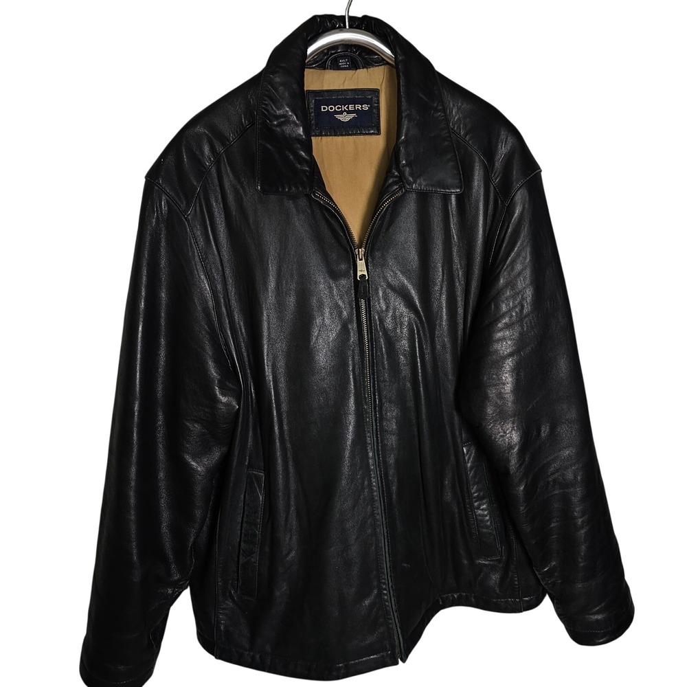 Dockers Soft Leather Men's Black Leather Jacket 2XLT PTP 28 L 31